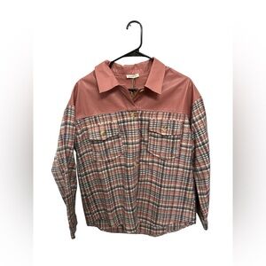 NWT Kori Plaid Shacket w/ Faux Leather Yoke‎ Button-Up – New With Tags – Small
